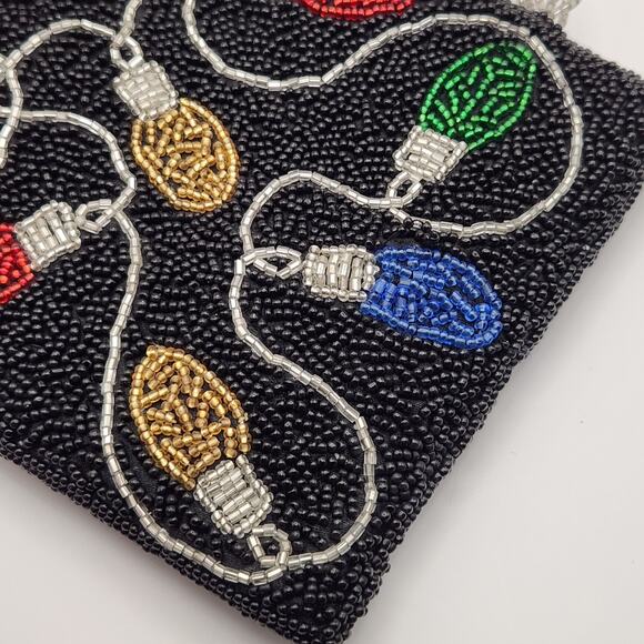 Inge Christopher Beaded Christmas Lights Purse Black Holiday Mini Bag Vintage - Picture 4 of 14